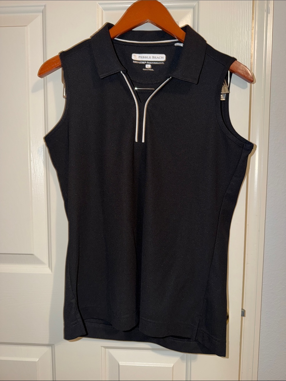 Pebble Beach Black Sleeveless Zip Polo Tank